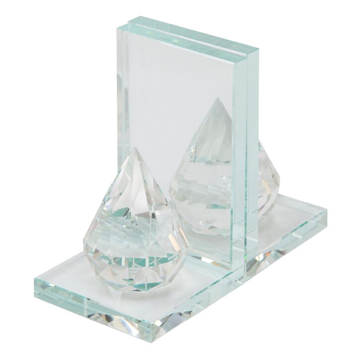 8 Inch Beautiful Natural Crystal Diamond Bookends, Set of 2, Clear-Benzara