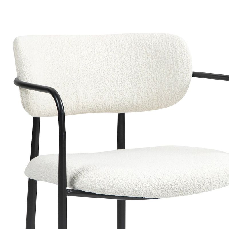 Glamour Home Set of 2 Bedivere Beige Boucle Fabric Dining Chair with Black Iron Arms and Legs