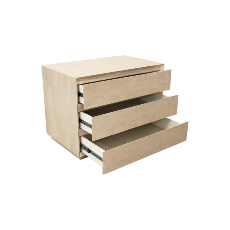 HomeRoots 24" Natural Solid Wood Ribbed Texture Three Drawer Nightstand image number 2