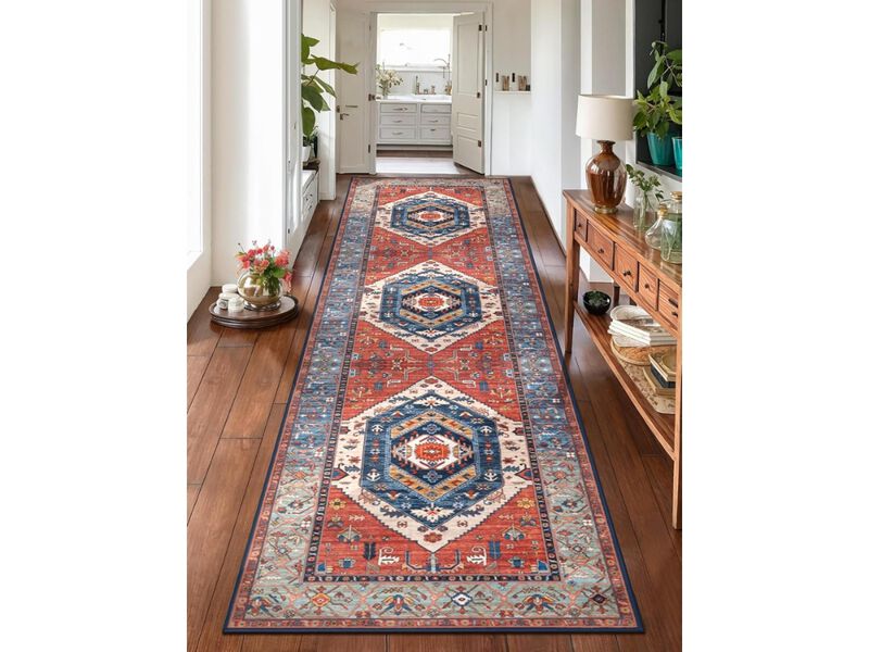 Rust Boho Runner Rug 2 by 10 Washable Non Slip Hallway Floor Carpet Rugs image number 1