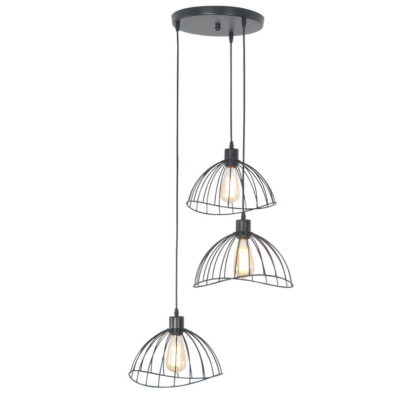 3 Lights Black Farmhouse Cage Pendant Light Vintage Round Base image number 0