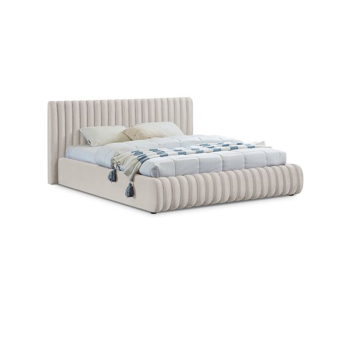 Meridian Furniture Nico Cream Velvet Queen Bed