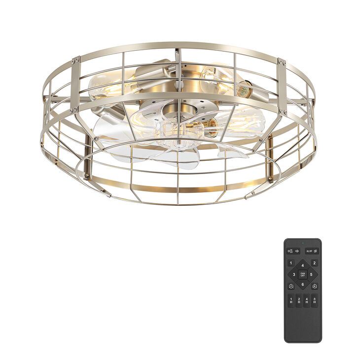 Breezary 20" Caged Ceiling Fan with Light, 4 E26 Bulb Base, 6 Speed , Reversible, Remote Control