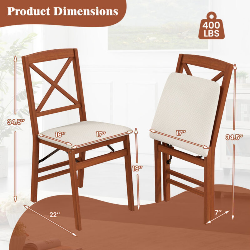 Folding Dining Chairs Set of 2 with Padded Seat and Rubber Wood Frame image number 5
