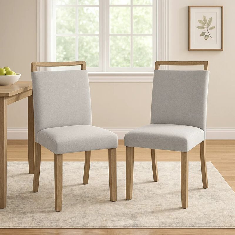 Koji Dining Chair Set of 2, Gray Fabric Padded Seat, Brown Wood Frame image number 1