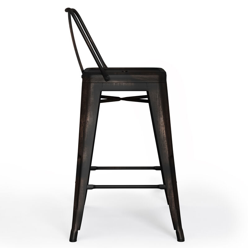 Rayne Industrial Metal 24 inch Counter Height Stool (Set of 2) in Distressed Black