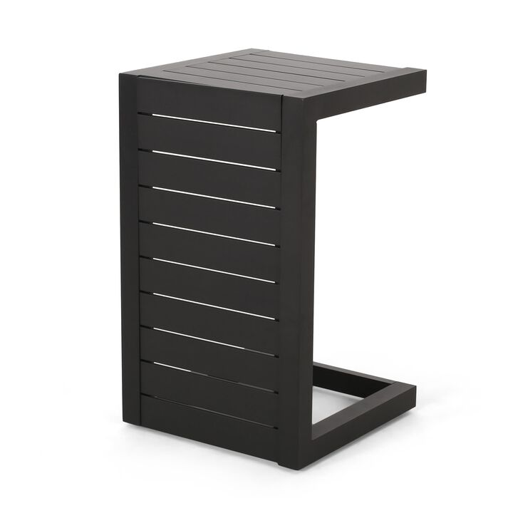 Outdoor Aluminum Patio End Table Side Table, C-Shape Table for Garden, Poolside, Small Place