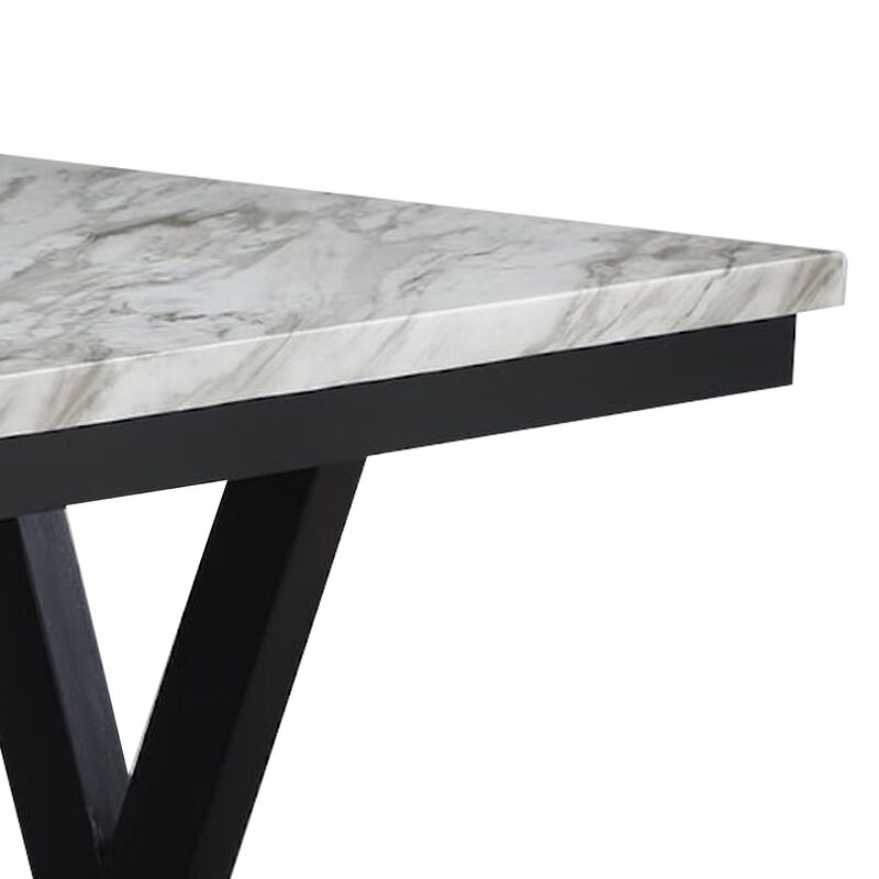 Oliver 72 Inch Dining Table With Faux Carrara Marble Top, White and Black