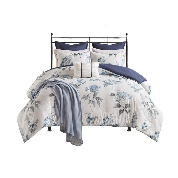 Gracie Mills Marlin 7 Piece Printed Seersucker Comforter Set with Throw Blanket