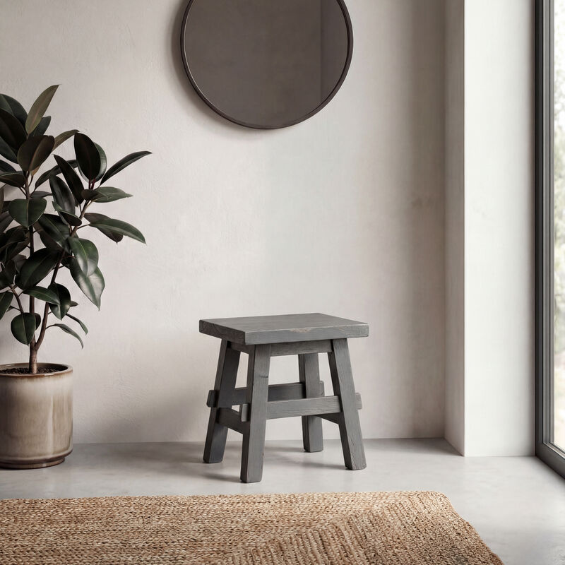 Revine Rustic Farmhouse Solid Mindi Wood Handcrafted Accent Stool image number 6