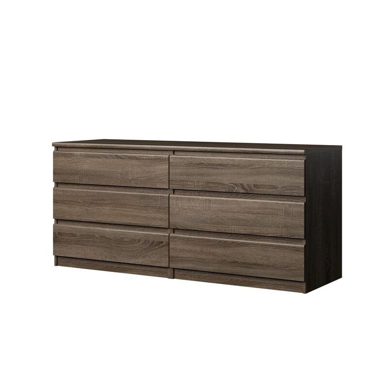 FurniFact Elegant Truffle Oak Double Dresser with Six Spacious Drawers for Storage