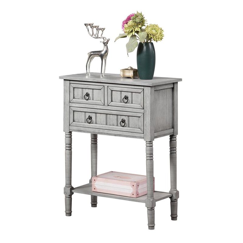 Convenience Concepts Kendra 3 Drawer Hall Table with Shelf, Wirebrush Light Gray Finish