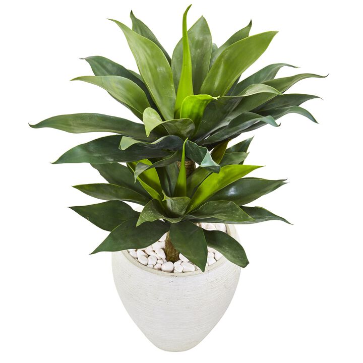 HomPlanti 33" Double Agave Succulent Artificial Plant in White Planter