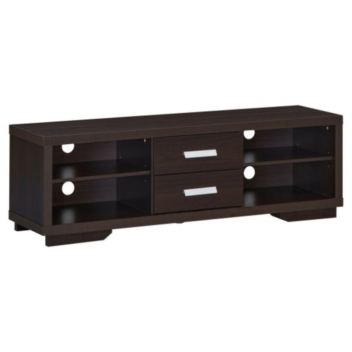 Modern TV Stand Entertainment Center with 2 Drawers and 4 Open Shelves - Brown