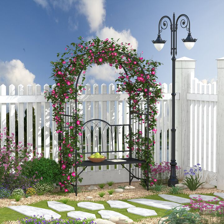 23.25" W x 80" H Metal Garden Arbor Archway for 2 People with Relaxing Bench & Delicate Scrollwork for Weddings & Various Climbing Plant