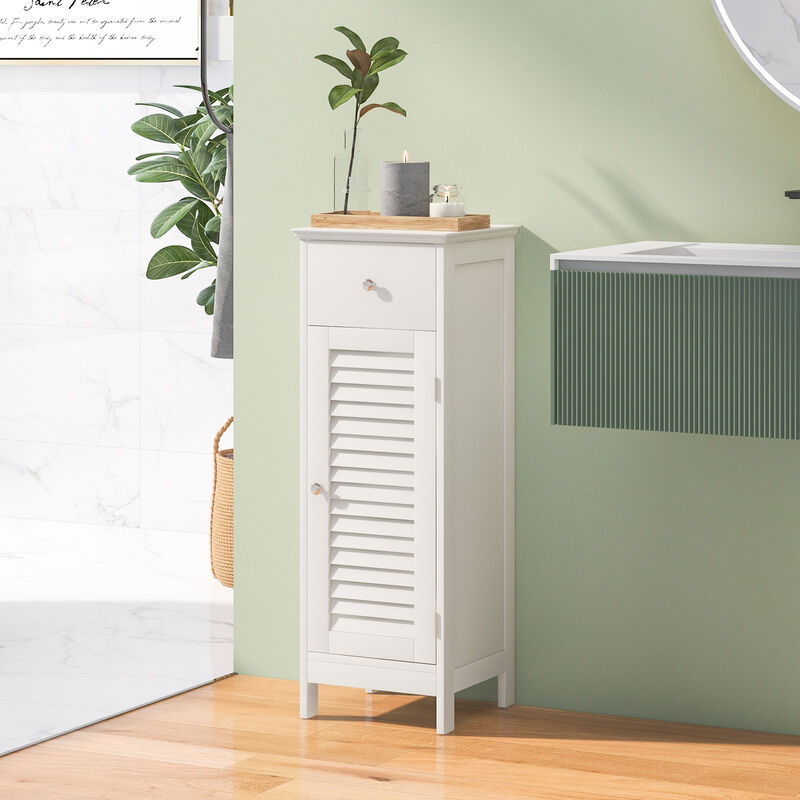 Woodern Bathroom Floor Storage Cabinet with Drawer and Shutter Door