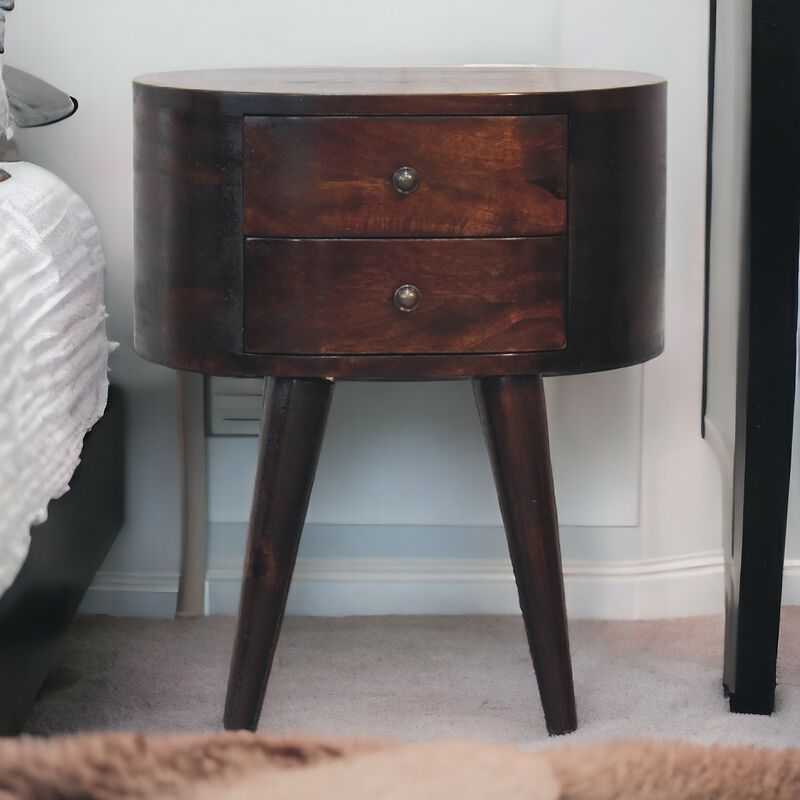 Light Walnut Solid Wood 2 Drawers Rounded NightStand