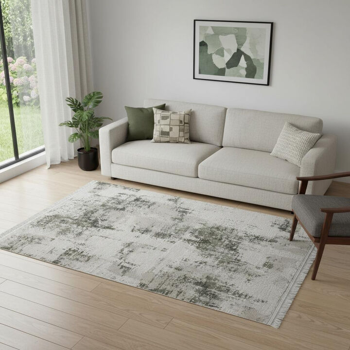 HomeRoots Abstract Distressed Area Rug With Fringe