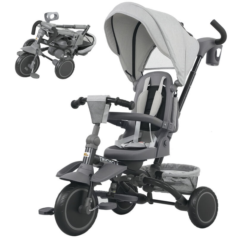 BreeBe 6 in 1 Kids Tricycle with Adjustable Push Handle, Removable Canopy, Reversible Seat image number 0