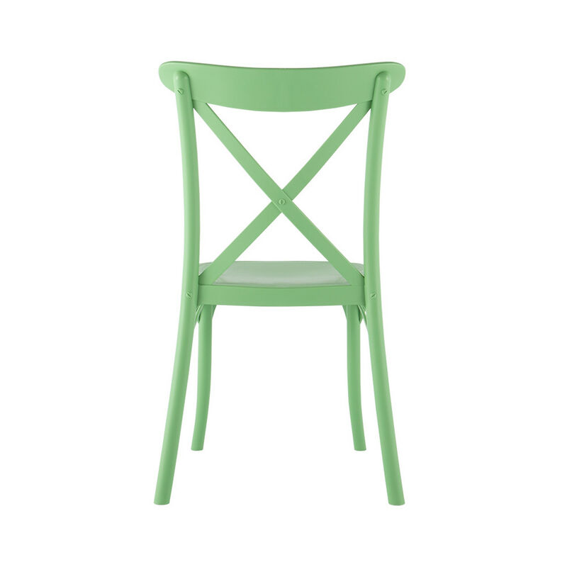 HomeRoots Set of Two Green Heavy Duty Plastic Outdoor Stacking Dining Chairs image number 4