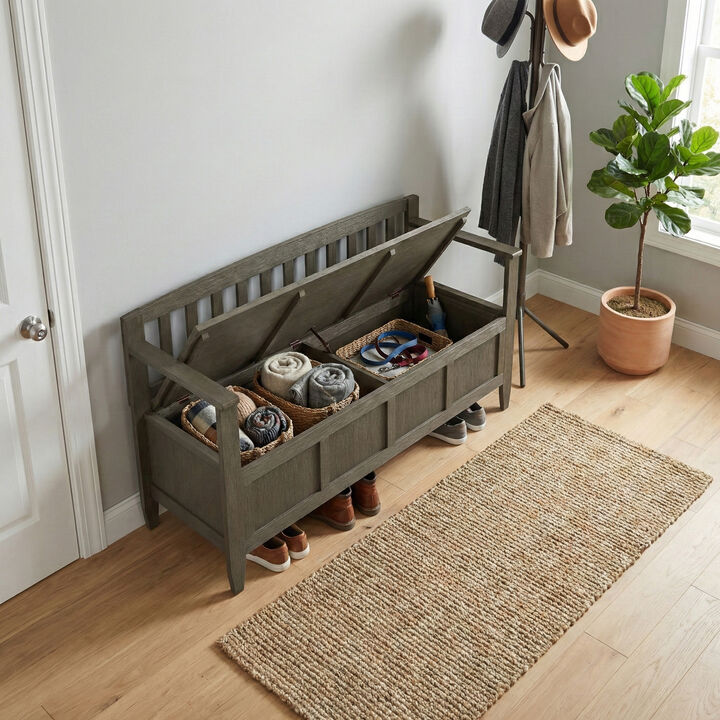 Brooklyn 48 inch Wide Solid Wood Entryway Storage Bench