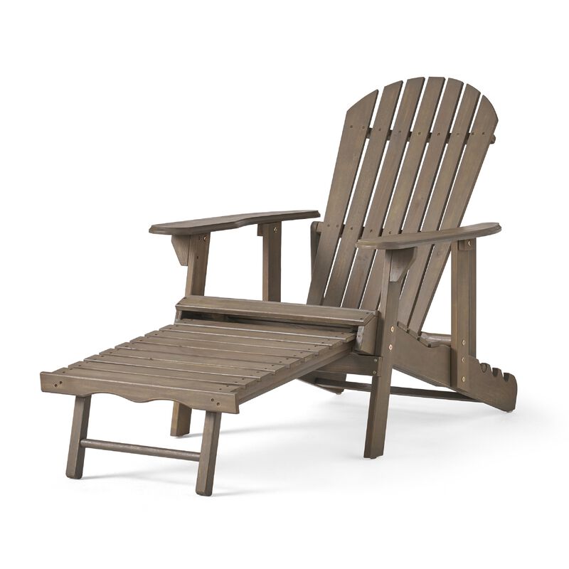 Libo Outdoor Recliner Adirondack Chair, Slatted Gray Acacia Wood image number 2