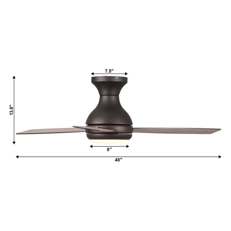 48" Bronze 3-Blade Integrated LED Flush Mount Ceiling Fan with Remote