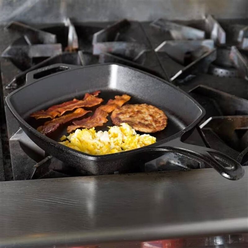 Square Cast Iron Frying Pan Pre-Seasoned Heavy-Duty Skillet for Home & Camping