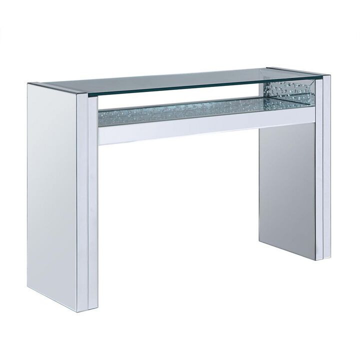 Wood and Mirror Sofa Table with Studded Faux Crystals, Clear