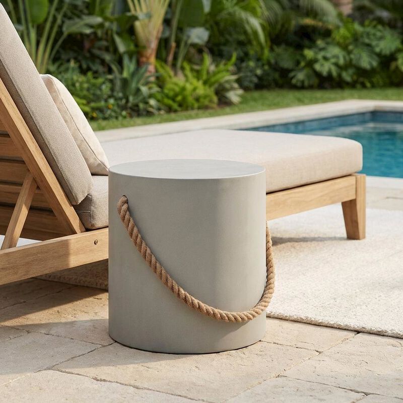 Concrete Side Table With Rope Detail For Indoor And Outdoor Use image number 5