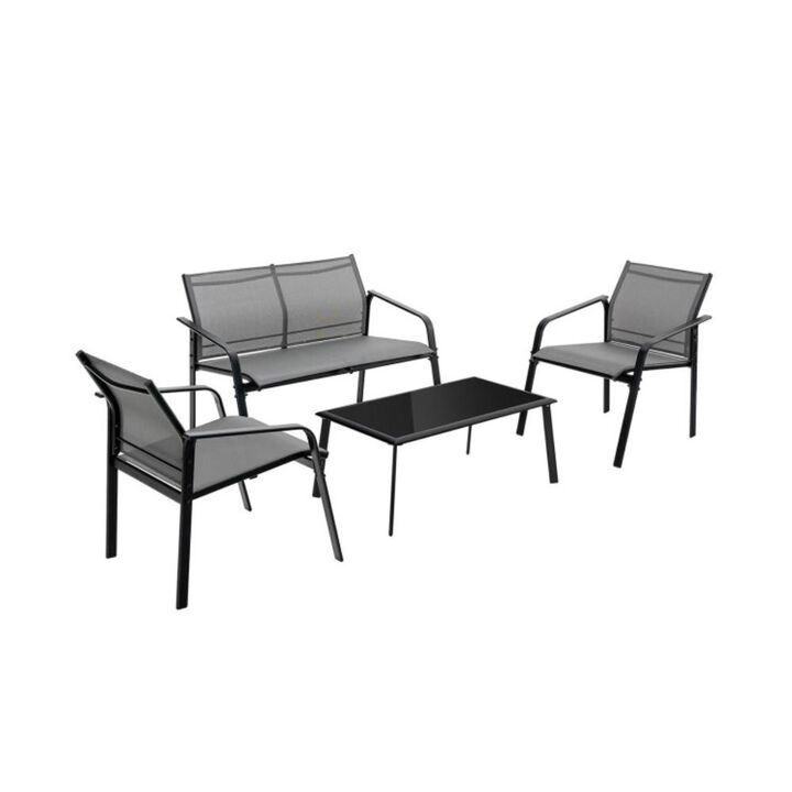 Hivvago 4 Pieces Patio Furniture Set with Armrest Loveseat Sofas and Glass Table Deck