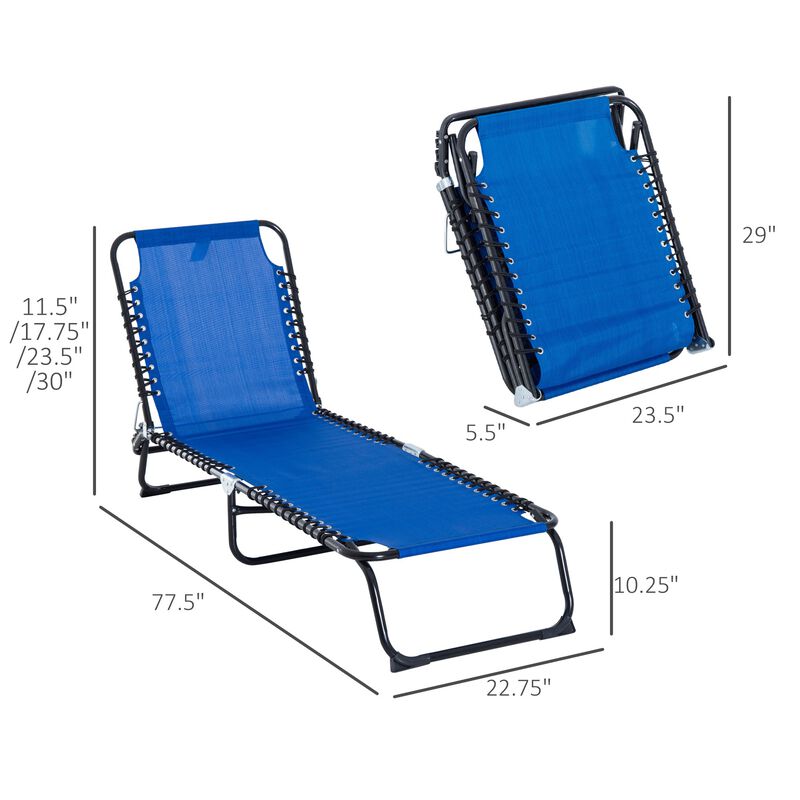 Outdoor Folding Chaise Lounge Chair Portable Reclining Garden Sun Lounger with 4-Position Adjustable Backrest for Deck, Poolside, Dark Blue image number 3