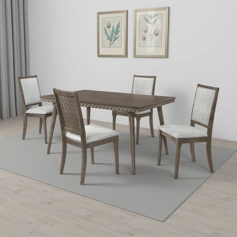 Nolan 5pc Dining Table and 4 Chair Set, Walnut Brown, Molded Trim - Benzara