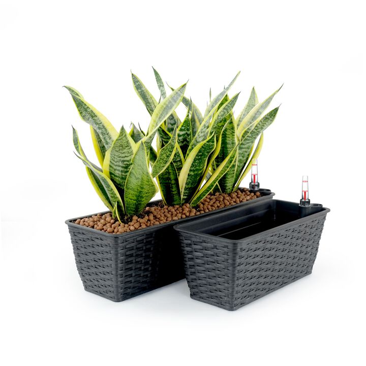 2-Pack Smart Self-watering Rectangle Hand Woven Wicker Planter for Indoor and Outdoor
