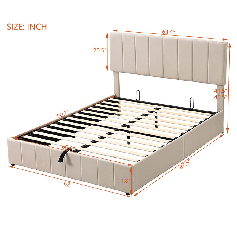 Merax Upholstered Platform bed with a Hydraulic Storage System