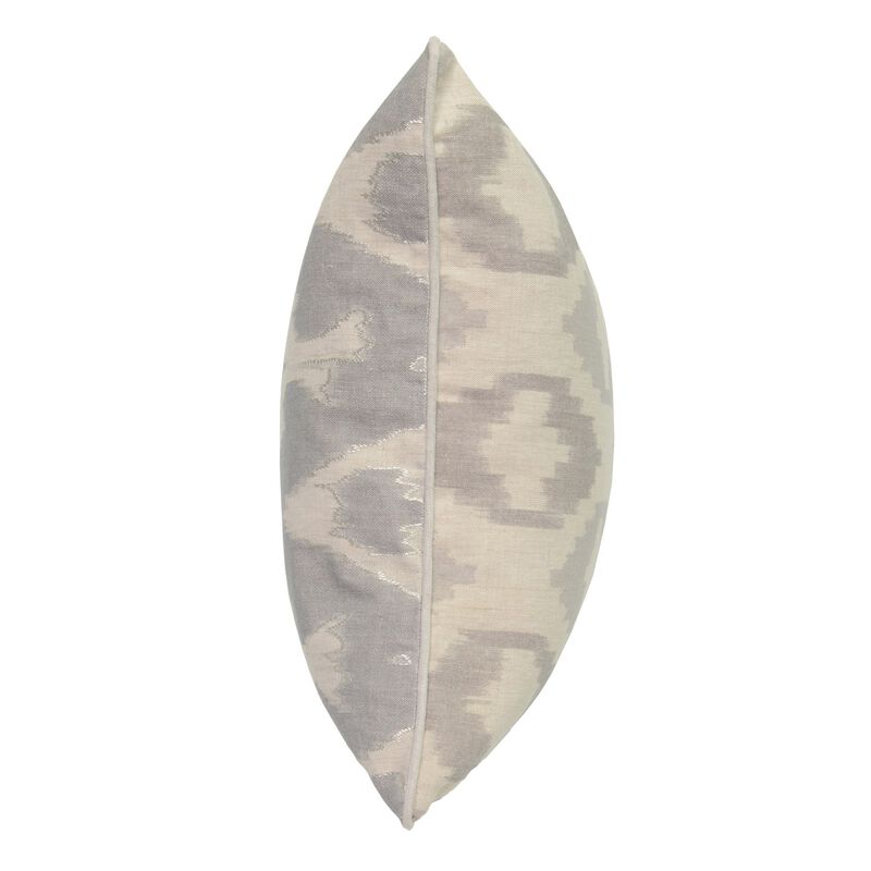 Square Fabric Throw Pillow with Metallic Embroidered Details,Gray and Beige - Benzara