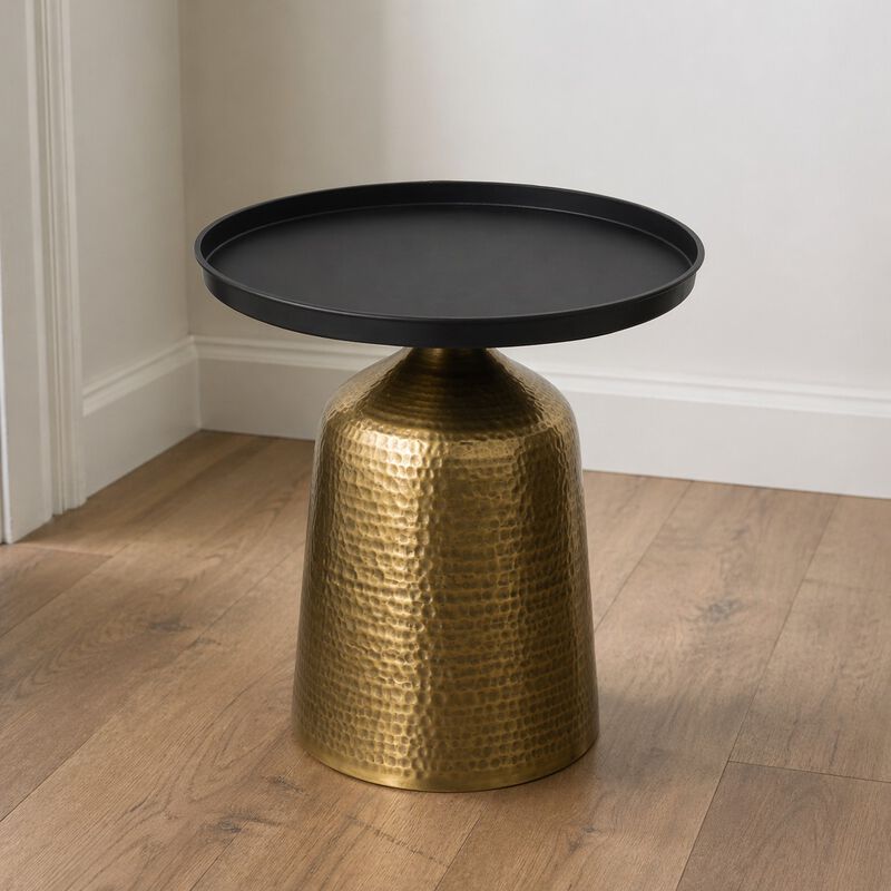 Luxury Tray Top Pedestal Table with Hammered Antique Brass Base image number 1