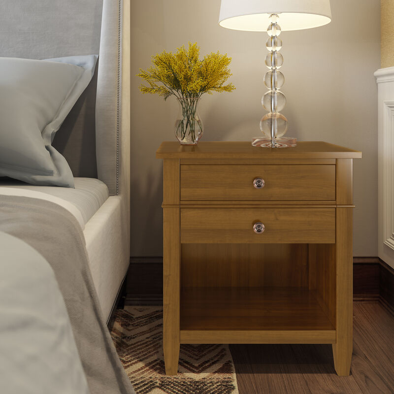 Carlton SOLID WOOD 24 inch Wide Transitional Bedside Nightstand Table in Light Golden Brown