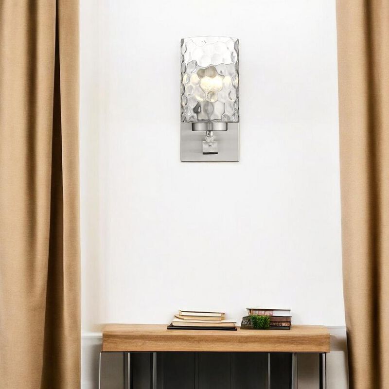Hivvago Silver Metal and Pebbled Glass Wall Sconce