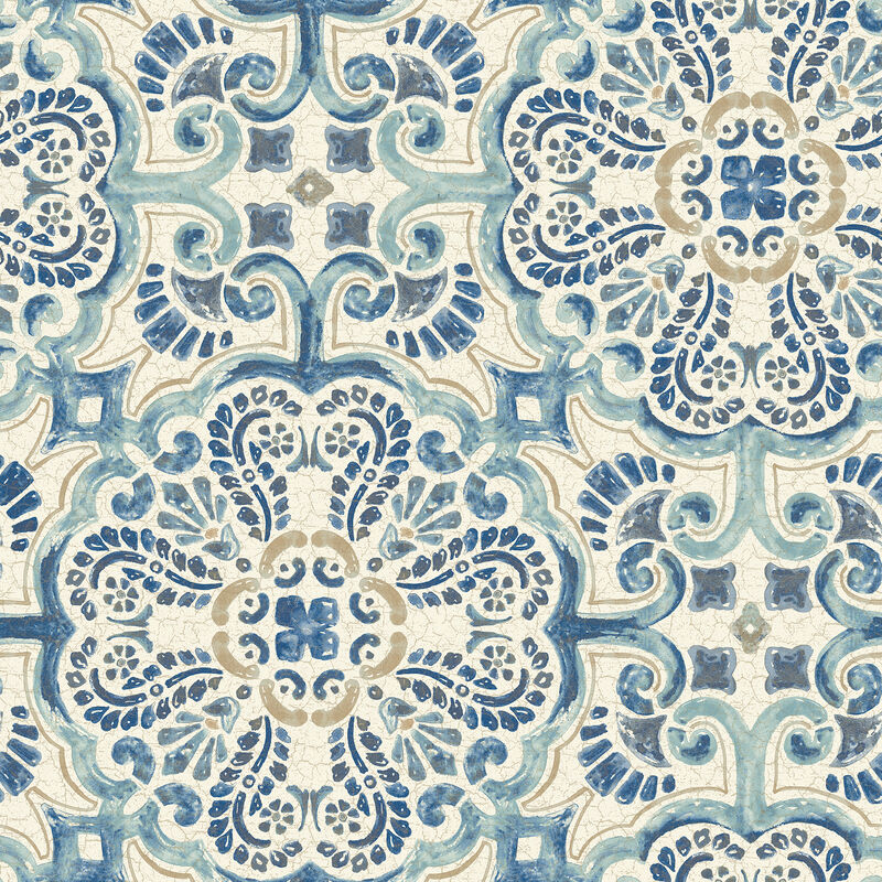 Blue Florentine Tile Peel & Stick Wallpaper image number 0
