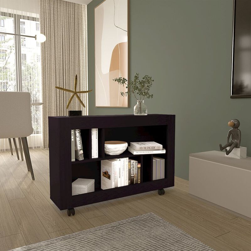 Lacey Console Table Cart, 5 Shelves, 4 Casters, Black Wengue