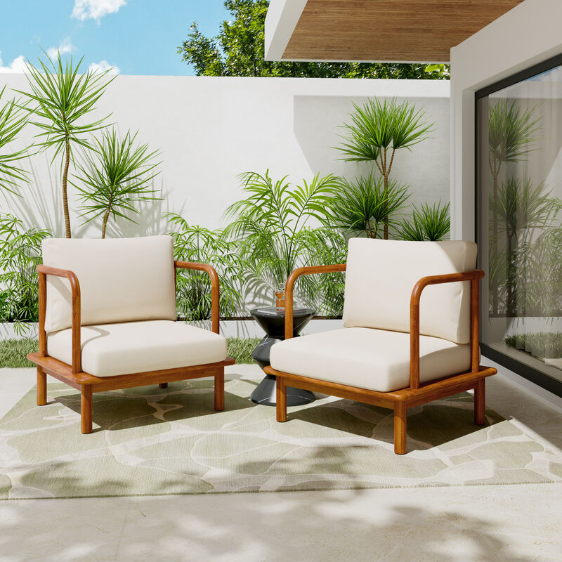 Christopher Knight Home Snee Farmhouse Patio Acacia Wood Club Chair with Cushion (Set of 2) image number 1