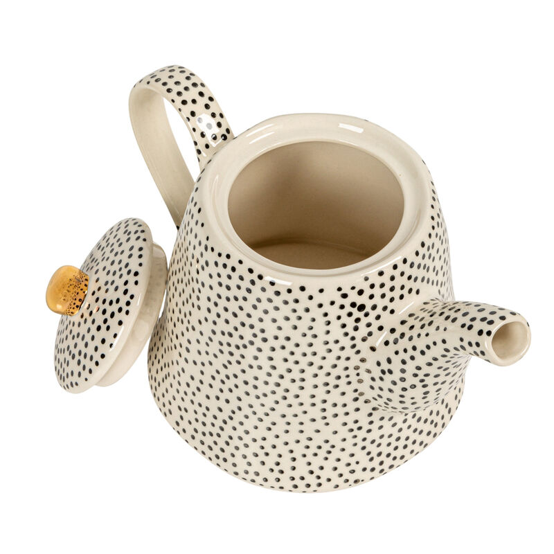 32-Ounce Stoneware Teapot with Black Speckles and Gold Electroplated Accents, Black and White image number 5