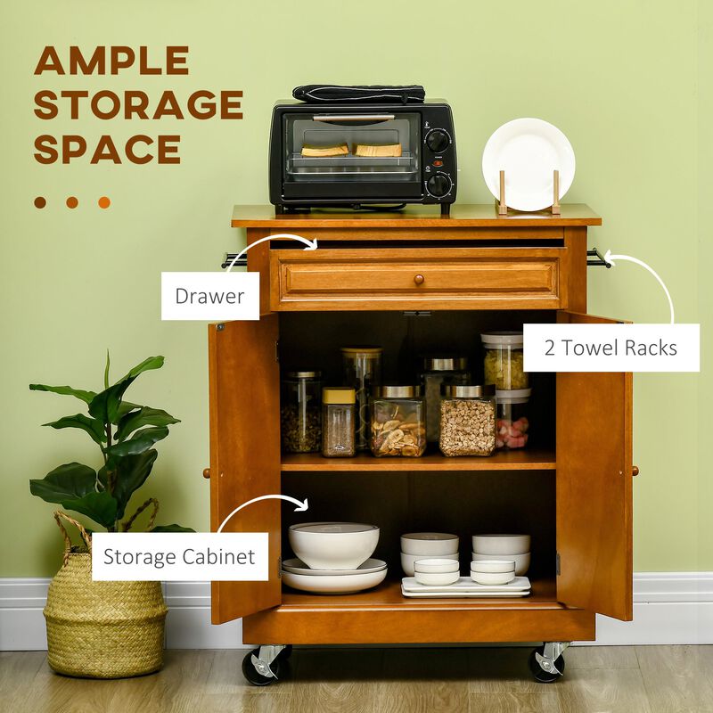 Brown Kitchen Island: Modern Rolling Cart with Drawer & Towel Racks