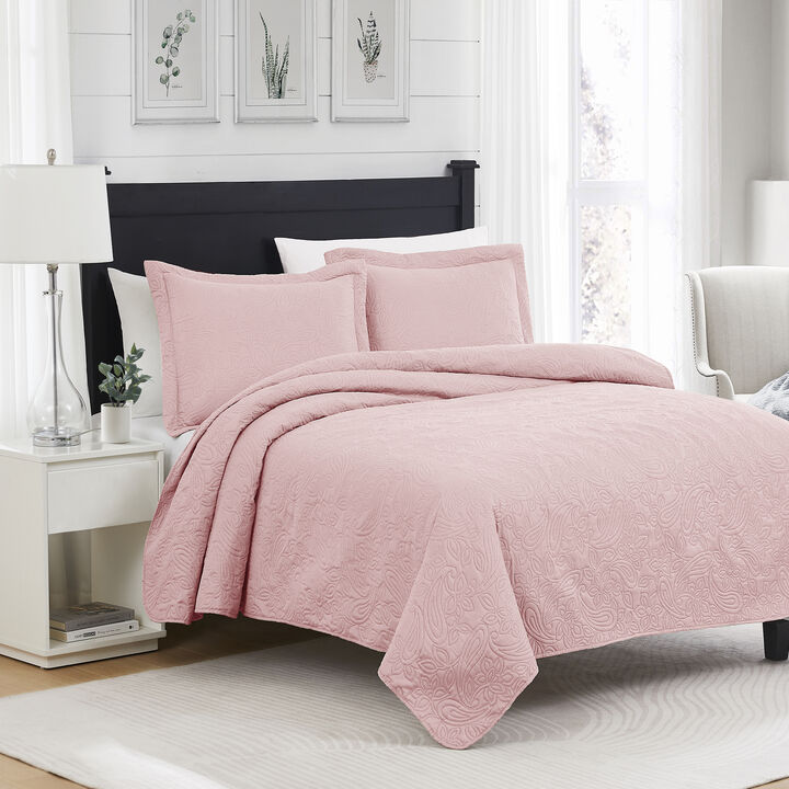 RT Designers Collection Milla 3pc Pinsonic All Season Quilt Set for Revitalize Bedroom Queen Blush