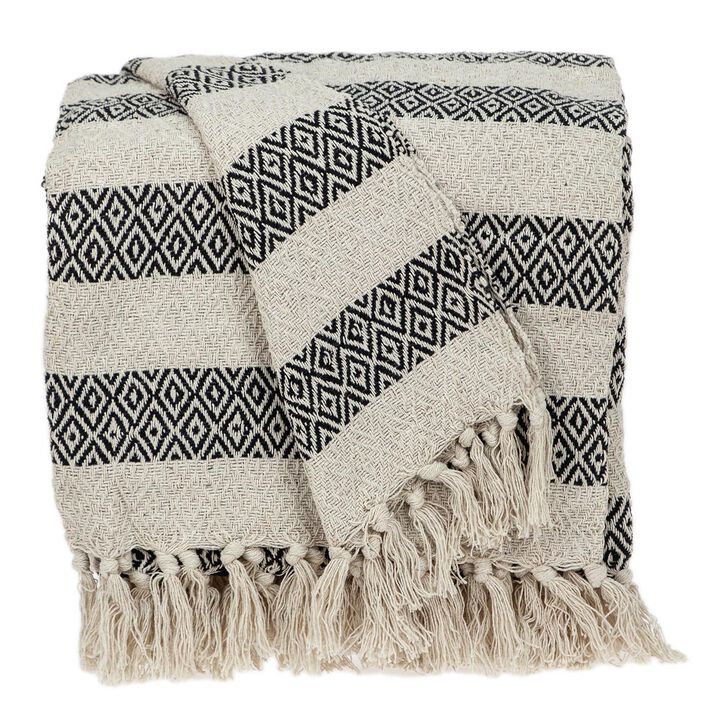 HomeRoots Black and Beige Diamond Weave Soft Cotton Handloom Throw