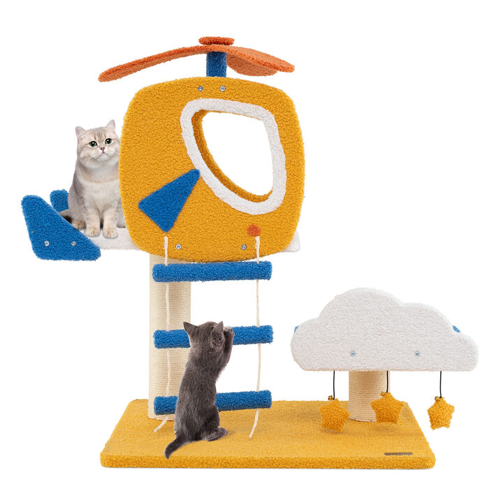 Indoor Small Aviation-themed Cat Tree Cat Tower with Helicopter Top Perch