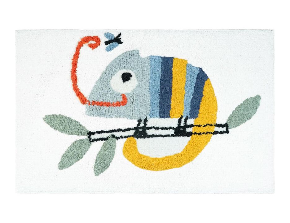 HomeRoots 32" White And Yellow Cotton Chameleon Youthful Bath Rug