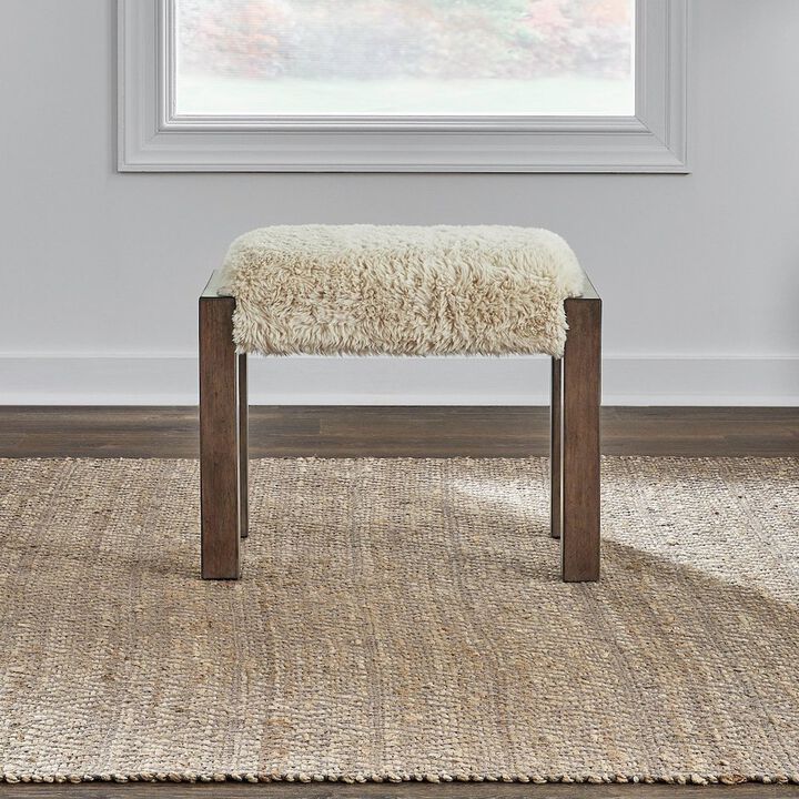 Liberty Furniture Broadmore Upholstered Console Stool - Faux Sheepskin - Cobblestone Brown