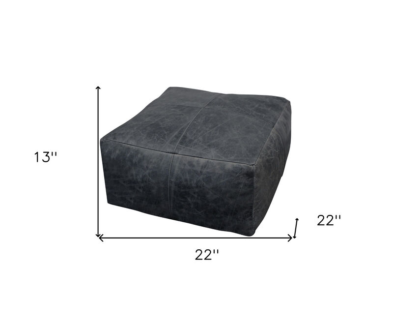 Hivvago 22 Inch Black Distressed Leather Pouf Ottoman